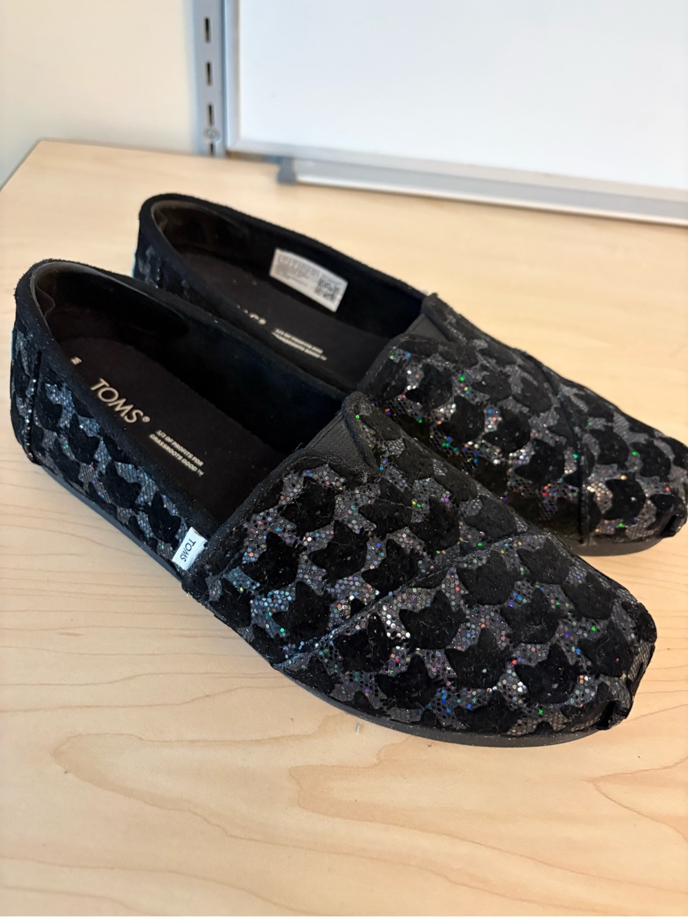 TOMS Black Cat Alpargata Glitter Slip-On Flats - Women’s size 7